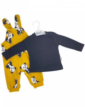Imbracaminte copii - Set 2 piese Salopetă și Bluza Panda Puișor