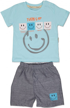 Imbracaminte copii - Set 2 piese, baieti, Pepelino, Smiley face, Bumbac si licra, Albastru deschis, 86 cm, 18 luni
