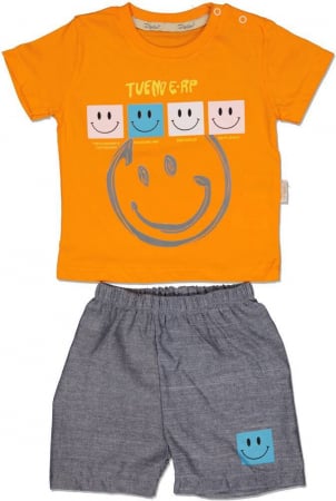 Imbracaminte copii - Set 2 piese, baieti, Pepelino, Smiley face, Bumbac si licra, Portocaliu, 68 cm, 6 luni