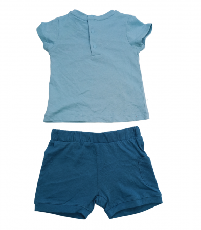 Set 2 piese copii, OVS, pantaloni scurti si tricou, Bumbac organic, Albastru, 62 CM, 3-6 luni [1]