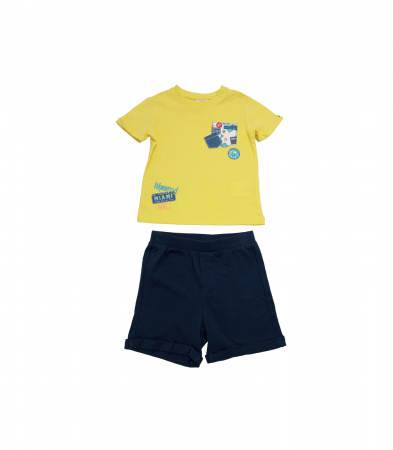 Compleuri copii - Set 2 piese de vara, OVS, imprimeu grafic, Bumbac, Galben, 80 CM, 12-18 luni