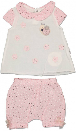 Imbracaminte copii - Set 2 piese fete, Hippil, Cute snail, Bumbac, Roz, 68 CM, 6 luni