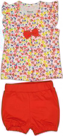 Compleuri copii - Set 2 piese fete, Miniworld, flori È™i fundiÈ›a, bumbac/licra, Rosu, 68 cm, 6-9 luni