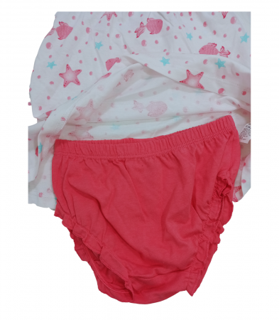 Set 2 piese fete, OVS, rochie si chilot, bumbac, Alb & Roz, 62 CM, 3-6 luni [4]