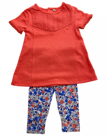 Compleuri copii - Set 2 piese fete tricou rochiÈ›a si pantaloni cu floricele