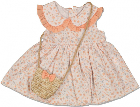 Imbracaminte copii - Set 2 piese, fete, TOFIGO, rochita de vara cu poseta, Bumbac, Portocaliu, 74 cm, 9 luni