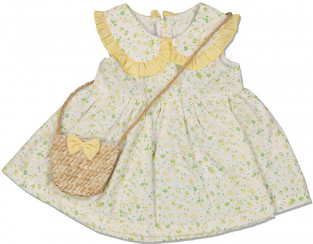 Compleuri copii - Set 2 piese, fete, TOFIGO, rochita de vara cu poseta, Bumbac, Galben, 92 cm, 24 luni