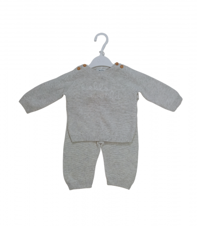Compleuri copii - Set 2 piese, OVS, pantaloni si pulover tricotate, Bumbac organic, Gri