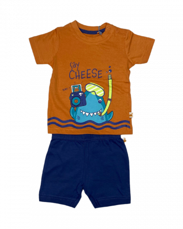 Imbracaminte copii - Set 2 piese baieti, Blue seven, Say cheese, Bumbac, Bicolor, 62 cm, 3-6 luni