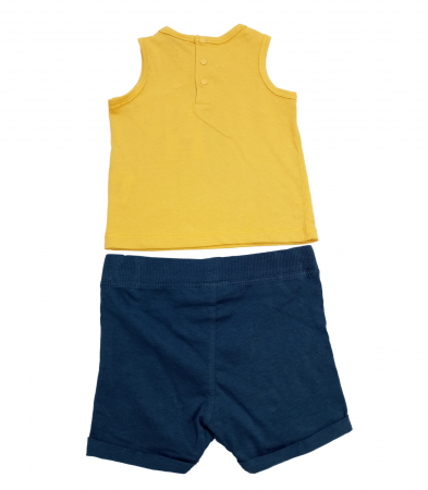 Set 2 piese sport baieti, OVS, pantaloni scurti si maiou, imprimeu grafic, Bumbac , Galben & Albastru, 62 CM, 3-6 luni [1]