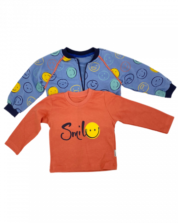 Bluze copii - Set 2 piese baieti albastru - Smiley 12-18 luni