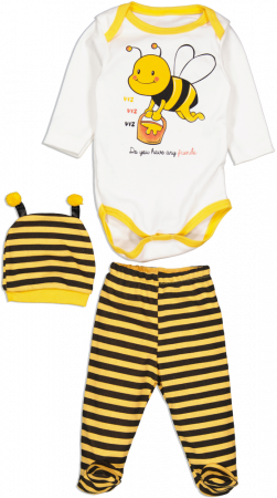 Imbracaminte copii - Compleu pentru bebelusi din 3 piese, Minibird Baby, albina, bumbac,
