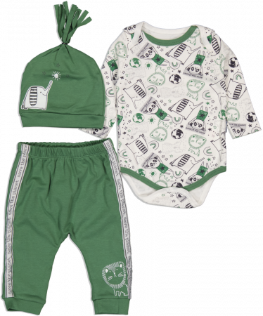 Compleuri copii - Set 3 piese baieti, Miniworld, Save the planet, bumbac, Verde inchis, 68-74 cm, 6-9 luni