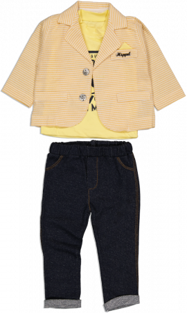 Imbracaminte copii - Set 3 piese baieti, Hippil, sacou, bluza si pantaloni, Bumbac, Galben, 86 CM, 18 luni