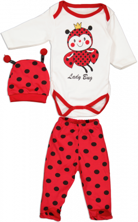 Compleuri copii - Compleu pentru bebelusi din 3 piese, Minibird Baby, buburuza, bumbac,