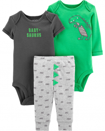 Compleuri copii - Set 3 piese, Carter's , model dinozaur, imprimeu text, bumbac, multicolor, 68 cm, 6 luni
