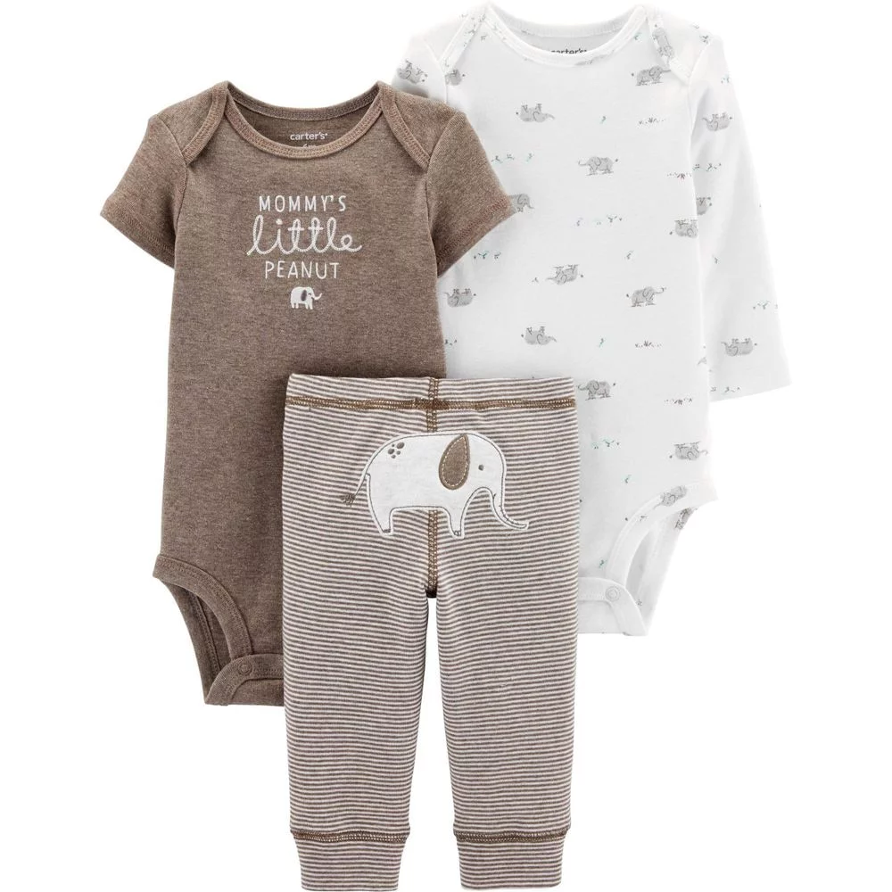 Compleuri copii - Set 3 piese, Carter's, Mommy's little peanut, bumbac, Maro, 52 cm, nou nascut