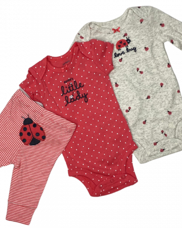 Compleuri copii - Set 3 piese fete, Carter's, Auntie's little lady, Bumbac, 46.55 cm, nou nascut