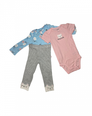 Compleuri copii - Set 3 piese fete, Carter's, imprimeu floral, urs brodat, bumbac, multicolor, 86 cm, 18 luni