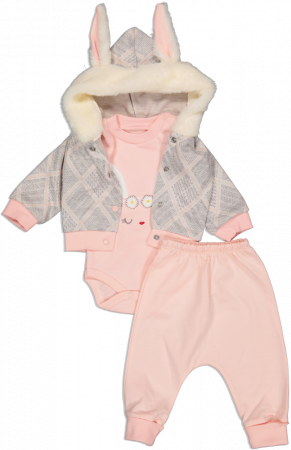 Imbracaminte copii - Compleu 3 piese fete, Babyim, Bunny ears, Bumbac si poliester,