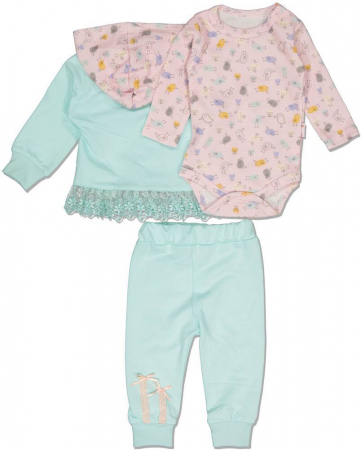 Set 3 piese fete, Hippil, Pasarele si fundite, hanorac, body, pantaloni, Mint, 62 CM, 3 luni [1]