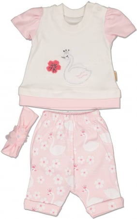 Compleuri copii - Compleu vara 3 piese fete, Babyim, Queen swan, bumbac,