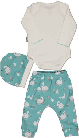 Set 3 piese fete, Miniworld, Swan Heart - Lebede, Bumbac, Mint, 62-68 CM, 3-6 luni [1]