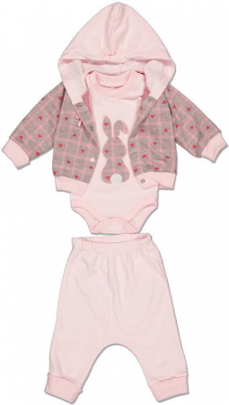 Treninguri lifestyle - Compleu 3 piese, fete, Babyim, Iepuras si inimioare, pantaloni, hanorac,body,