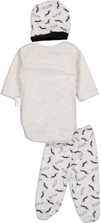 Compleu pentru bebelusi din 3 piese, Minibird Baby, mustata si palarie, Bumbac, [1]