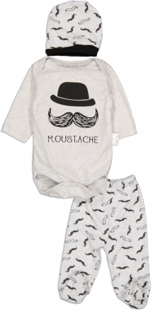 Compleuri copii - Compleu pentru bebelusi din 3 piese, Minibird Baby, mustata si palarie, Bumbac,