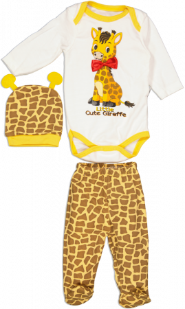 Compleuri copii - Compleu pentru bebelusi din 3 piese, Minibird Baby, Girafa, Bumbac,