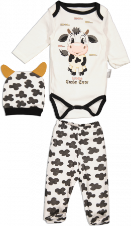 Compleuri copii - Compleu pentru bebelusi din 3 piese, Minibird Baby, imprimeu vacuta, bumbac,