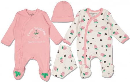 Compleuri copii - Set salopete 4 piese fete, OEM, Strawberry, Bumbac,