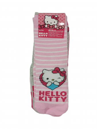 Sosete si dresuri copii - Sosete lungi fete, Hello Kitty, set 5 buc, Imprimeu Multicolor, bumbac si poliester