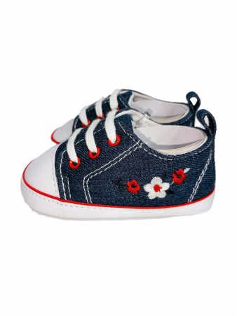 Pantofi copii - Tenisi bebelusi, OVS, Broderie cu flori, 6-9 luni, 11.7 CM