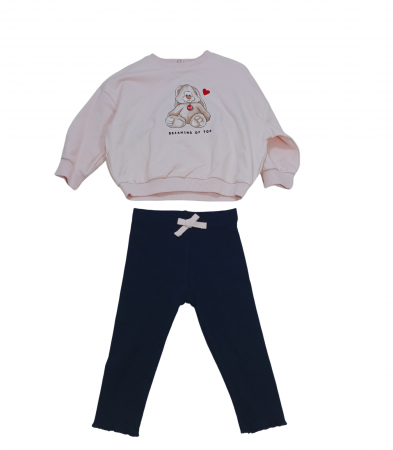 Compleuri copii - Trening fete 2 piese, OVS, Iepuras, Bumbac/elastan, Roz & Bleumarin, 80 CM, 12-18 luni