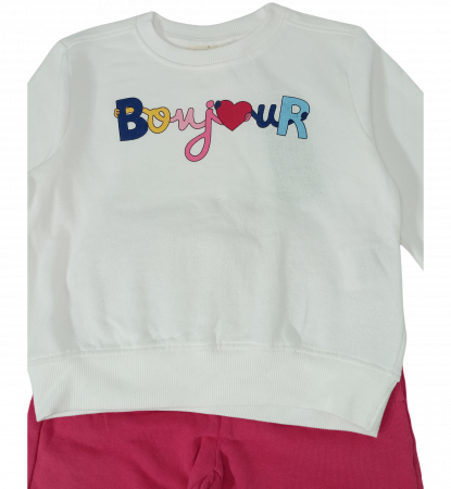 Trening fete, OVS, Bounjour, pantaloni si bluza, Bumbac, Fucsia & Alb, 3-4 ani [2]