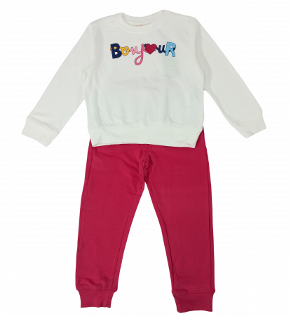 Trening fete, OVS, Bounjour, pantaloni si bluza, Bumbac, Fucsia & Alb, 3-4 ani [3]