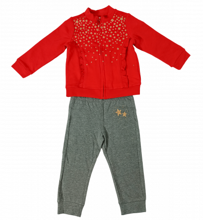 Treninguri lifestyle - Trening flausat fete, OVS, Stelute aurii, pantaloni si bluza cu fermoar, Bumbac, 18-24 luni