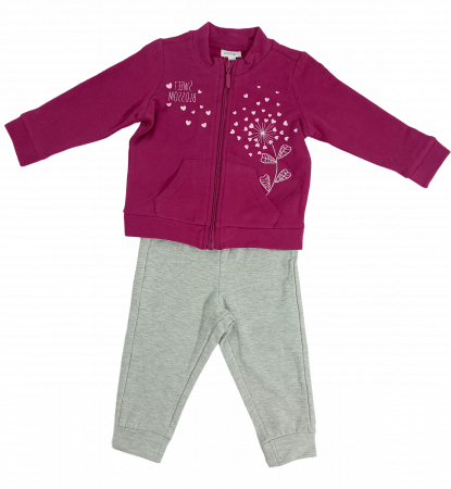 Trening flausat fete, OVS, Sweet Blossom - inimioare, pantaloni si bluza cu fermoar, Bumbac, 9-12 luni [3]