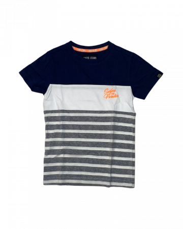 Tricouri copii - Tricou albastru in dungi alb cu gri " Surfers paradise " - CARS JEANS 4 ani