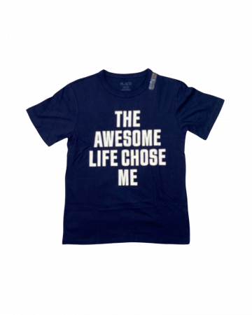 Tricouri copii - Tricou baieti,The Children's PLACE, The awesome life chose me, bumbac, Albastru inchis, 128 cm, 8 ani
