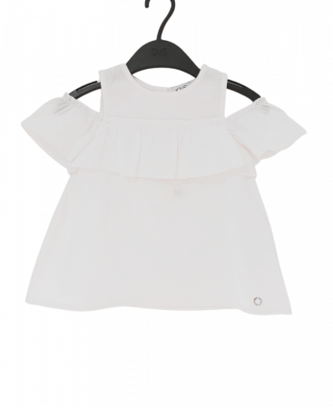 Tricouri copii - Tricou cu volanase pentru fete, OVS, poliester/bumbac, Alb, 104 CM, 3-4 ani