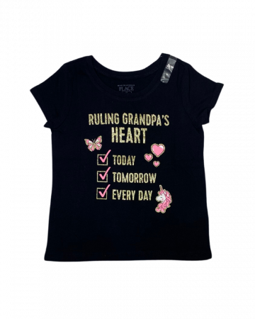 Tricouri copii - Tricou fete negru cu auriu " Ruling grandpa's heart "