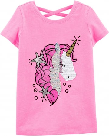 Tricouri copii - Tricou fete, Oshkosh, Unicorn cu paiete, Bumbac si poliester,