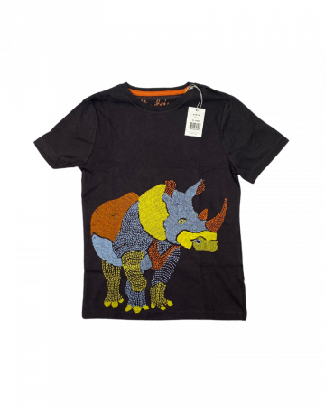 Tricouri copii - Tricou baieti, Mini Boden, rinocer brodat, bumbac, Gri, 152 cm, 11-12 ani