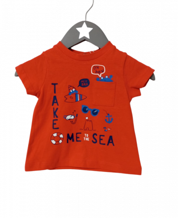 Tricouri copii - Tricou pentru bebe, OVS, imprimeu, Bumbac, Rosu, 56 CM, 1-3 luni