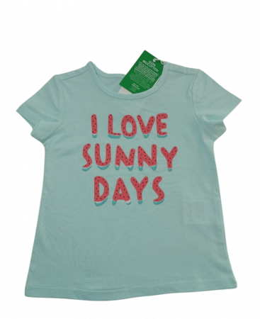 Tricouri copii - Tricou pentru bebe, OVS, imprimeu text, Bumbac organic, Turcoaz, 80 CM, 12-18 luni