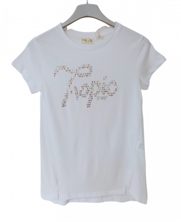 Tricouri copii - Tricou pentru fete, OVS, aplicatie decorativa, Bumbac, Alb, 158 CM, 12-13 ani