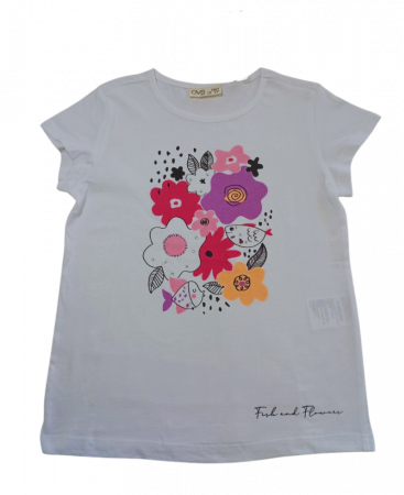 Imbracaminte copii - Tricou pentru fete, OVS, aplicatie decorativa, Bumbac organic, Alb, 116 CM, 5-6 ani